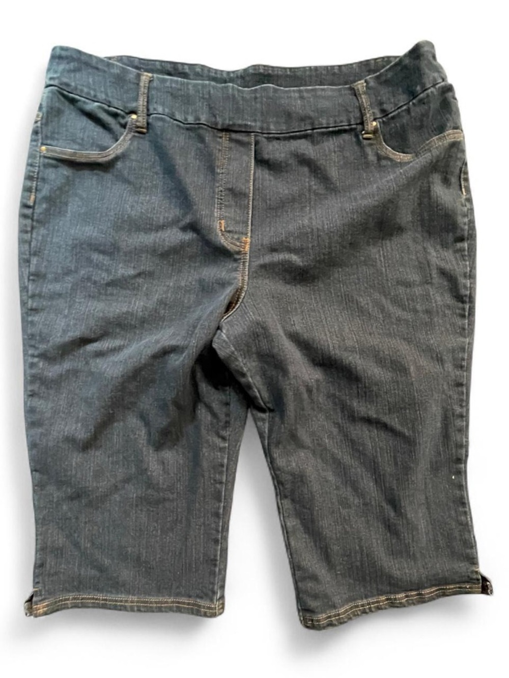 Basic Editions Women's 24W Dark Wash Stretch Denim Jorts Shorts Capris Summer